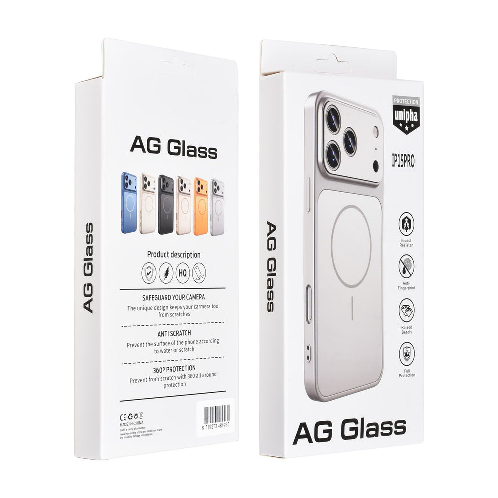 AG Matte Glass iPhone 15 Pro Backcover hoesje - Magsafe full protection cover - Zilver-Hoesjes-Ilumina Benelux