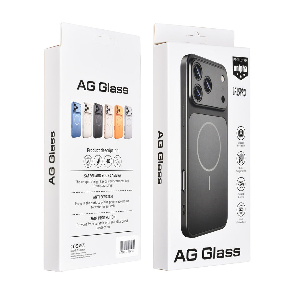 AG Matte Glass iPhone 15 Pro Backcover hoesje - Magsafe full protection cover - Zwart-Hoesjes-Ilumina Benelux