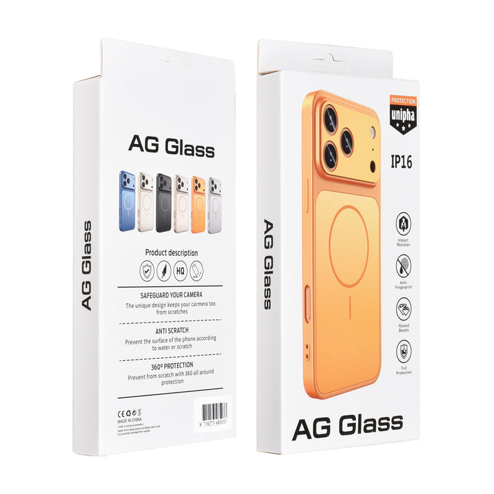 AG Matte Glass iPhone 16 Backcover hoesje - Magsafe full protection cover - Oranje-Hoesjes-Ilumina Benelux