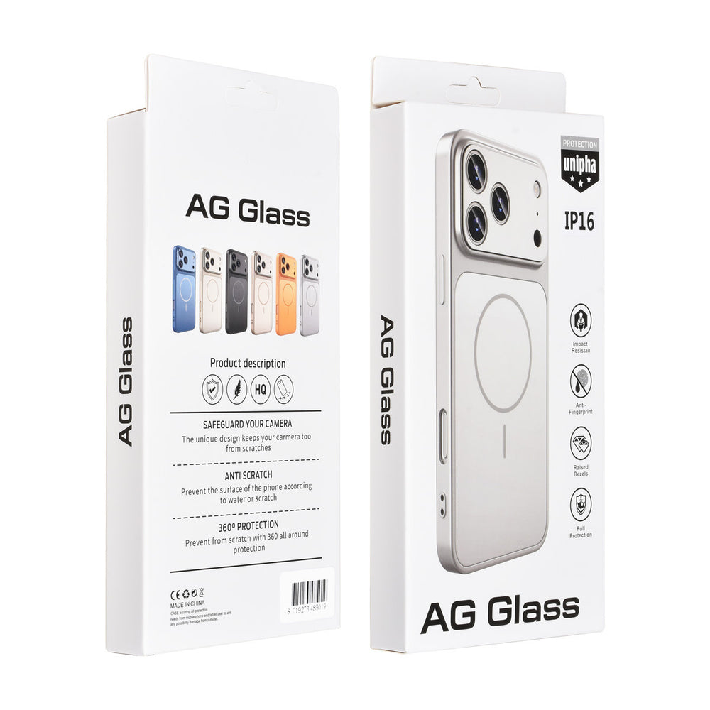 AG Matte Glass iPhone 16 Backcover hoesje - Magsafe full protection cover - Zilver-Hoesjes-Ilumina Benelux