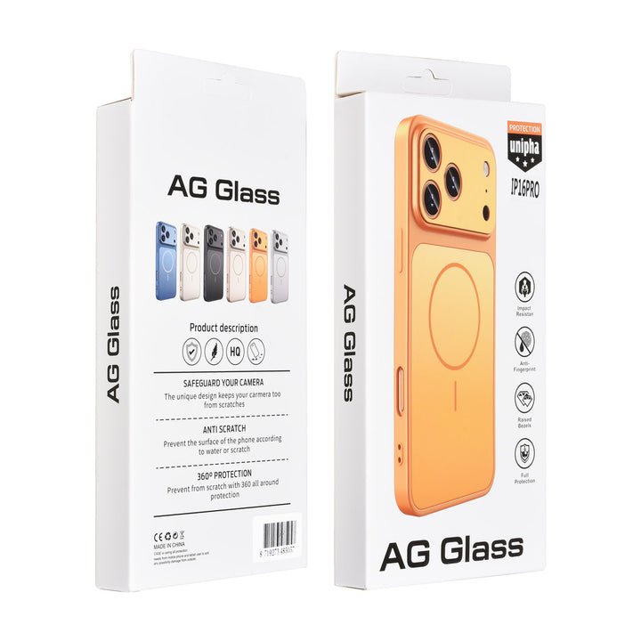 AG Matte Glass iPhone 16 Pro Backcover hoesje - Magsafe full protection cover - Oranje-Hoesjes-Ilumina Benelux