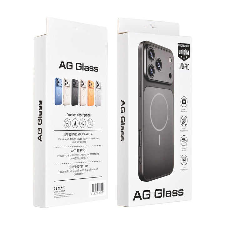 AG Matte Glass iPhone 16 Pro Backcover hoesje - Magsafe full protection cover - Zwart-Hoesjes-Ilumina Benelux