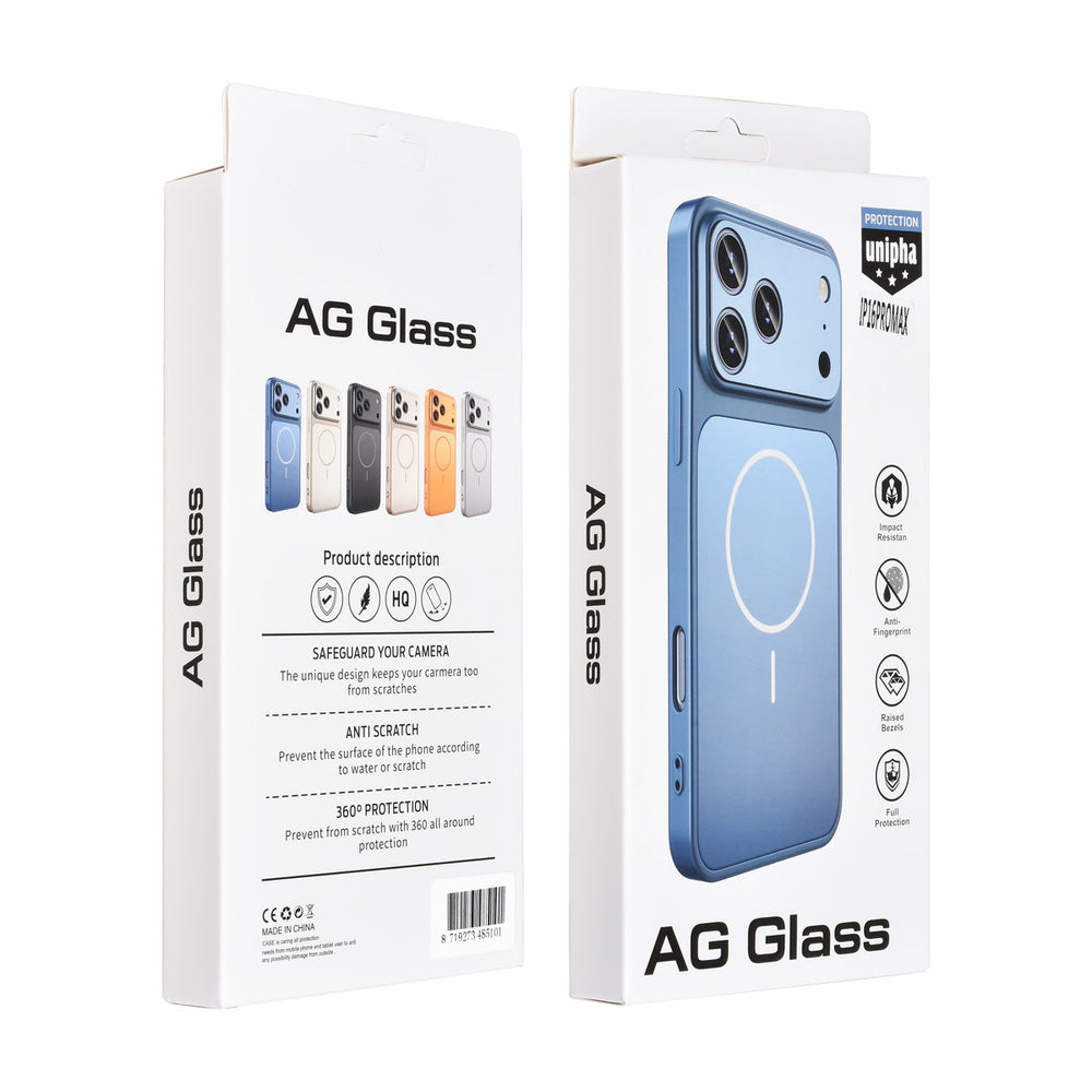 AG Matte Glass iPhone 16 Pro Max Backcover hoesje - Magsafe full protection cover - Blauw-Hoesjes-Ilumina Benelux