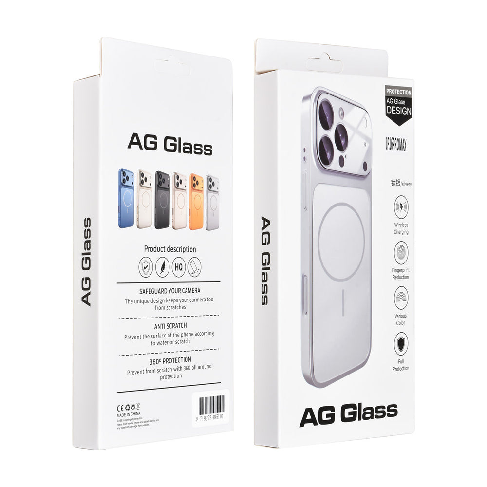 AG Matte Glass iPhone 16 Pro Max Backcover hoesje - Magsafe full protection cover - Zilver-Hoesjes-Ilumina Benelux