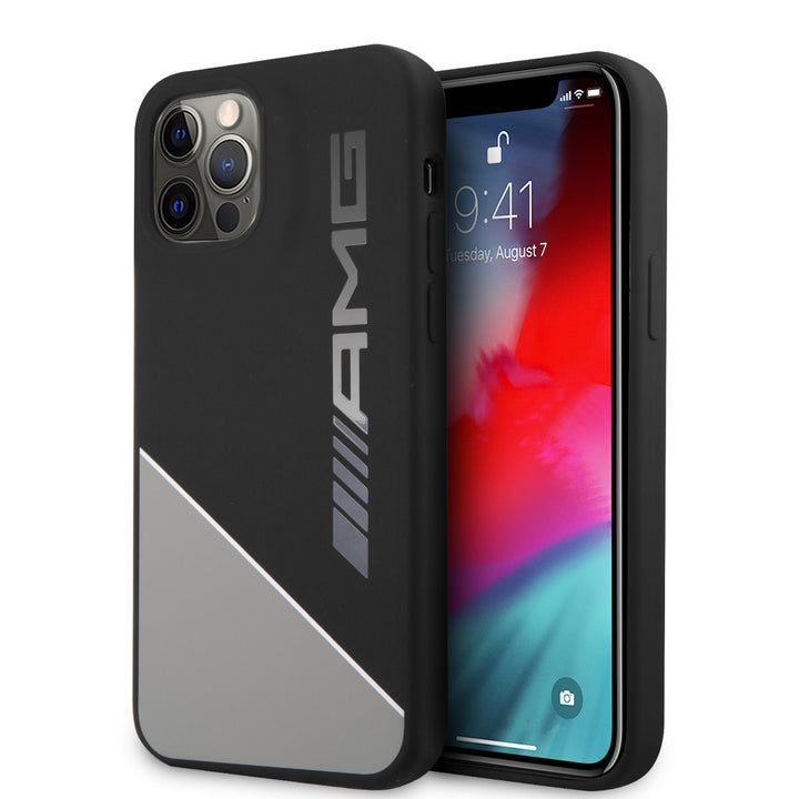 AMG iPhone 12 - 12 Pro Backcover hoesje - Silicone - Two Tones White Line - Grijs-Hoesjes-Ilumina Benelux
