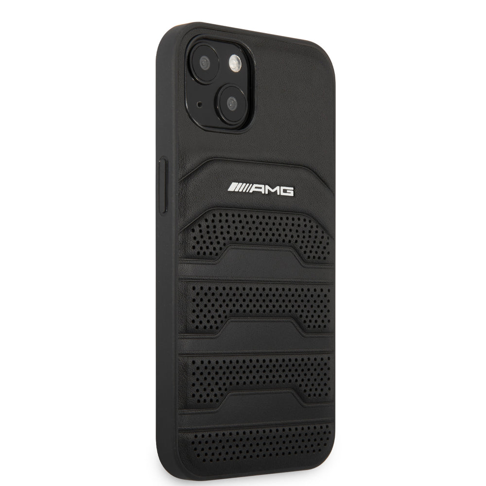 AMG iPhone 13 Mini Hardcase Backcover - Debossed Lines - White Logo - Zwart-Hoesjes-Ilumina Benelux