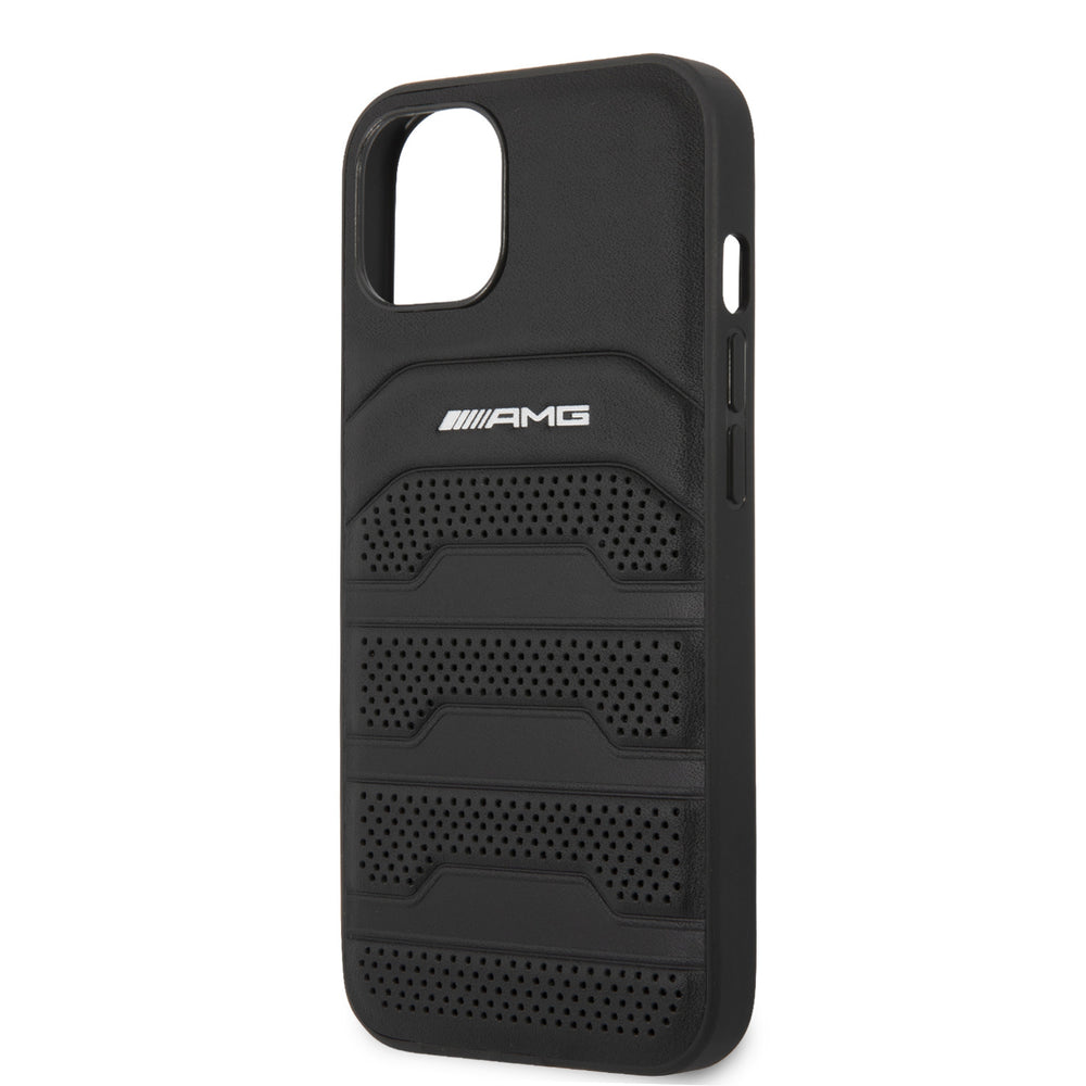 AMG iPhone 13 Mini Hardcase Backcover - Debossed Lines - White Logo - Zwart-Hoesjes-Ilumina Benelux