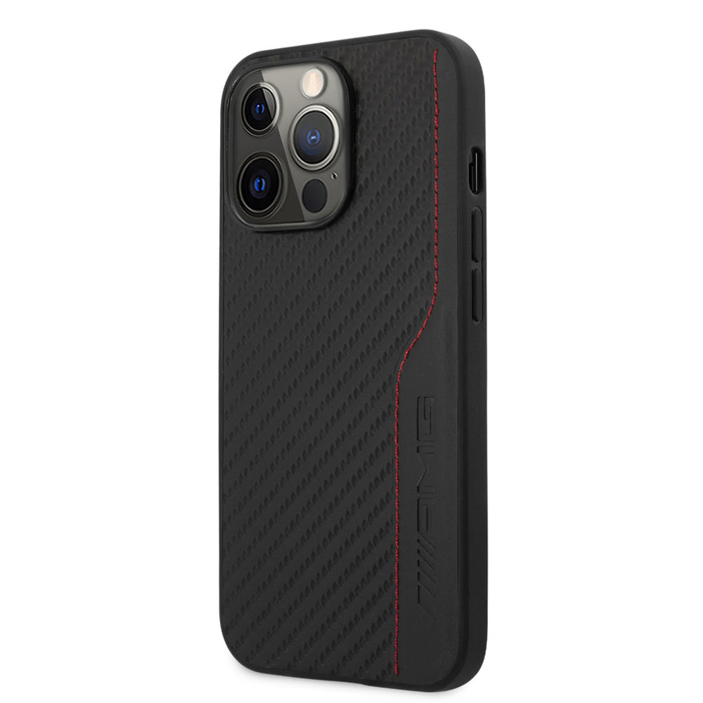 AMG iPhone 13 Pro Backcover hoesje - Carbon Effect - Leather & Red Stitching - Zwart-Hoesjes-Ilumina Benelux