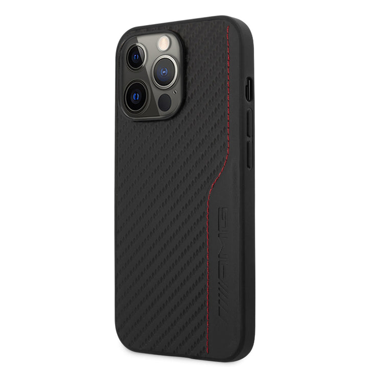 AMG iPhone 13 Pro Backcover hoesje - Carbon Effect - Leather & Red Stitching - Zwart-Hoesjes-Ilumina Benelux