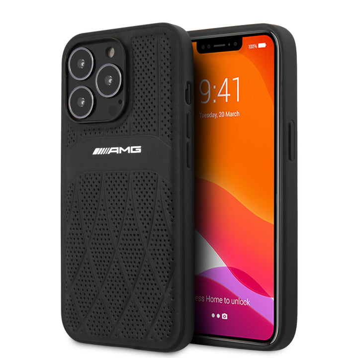 AMG iPhone 13 Pro Backcover hoesje - Leather with Curved Lines - Zwart-Hoesjes-Ilumina Benelux