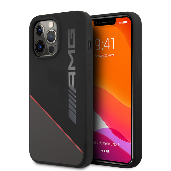 AMG iPhone 13 Pro Backcover hoesje - Silicone - Two Tones Red Line - Zwart-Hoesjes-Ilumina Benelux