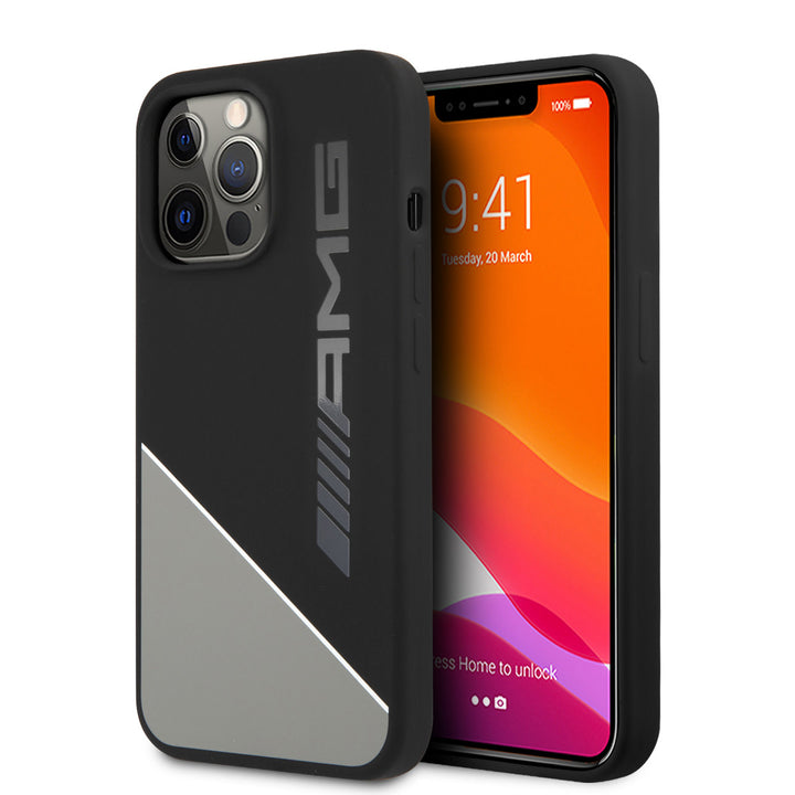 AMG iPhone 13 Pro Backcover hoesje - Silicone - Two Tones White Line - Grijs-Hoesjes-Ilumina Benelux