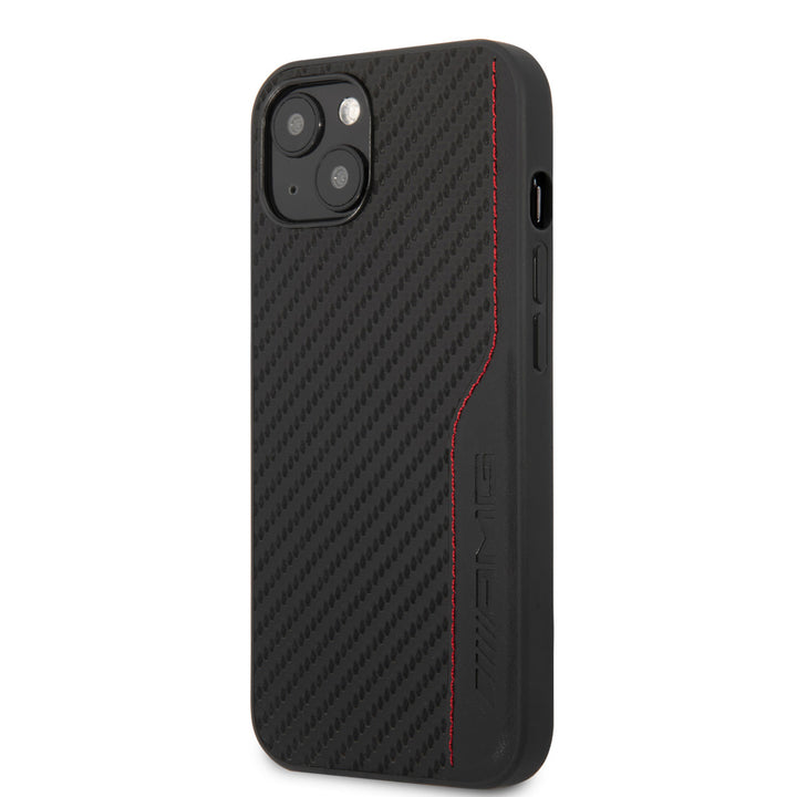 AMG iPhone 14 & 13 Backcover hoesje - Carbon Effect - Leather & Red Stitching - Zwart-Hoesjes-Ilumina Benelux