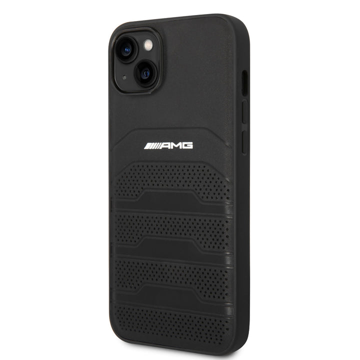 AMG iPhone 14 & 13 Backcover hoesje - Debossed Lines - White Logo - Zwart-Hoesjes-Ilumina Benelux