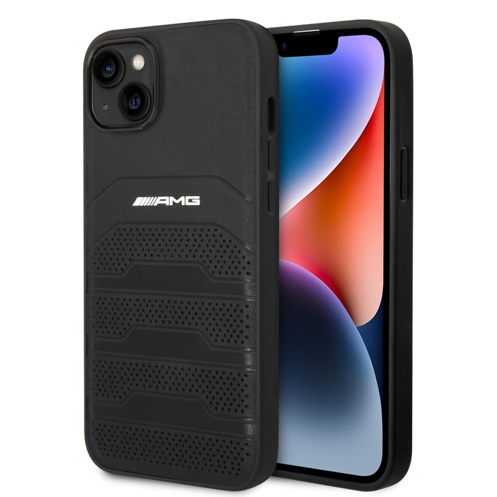 AMG iPhone 14 & 13 Backcover hoesje - Debossed Lines - White Logo - Zwart-Hoesjes-Ilumina Benelux