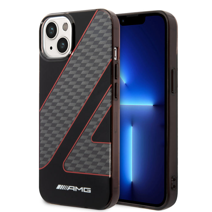 AMG iPhone 14 Plus & 15 Plus Backcover hoesje - Double Layer - Checkered Flag Pattern - Red - Zwart-Hoesjes-Ilumina Benelux