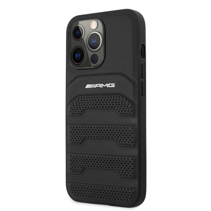 AMG iPhone 14 Pro Backcover hoesje - Debossed Lines - White Logo - Zwart-Hoesjes-Ilumina Benelux