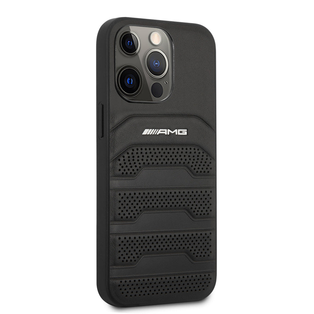 AMG iPhone 14 Pro Backcover hoesje - Debossed Lines - White Logo - Zwart-Hoesjes-Ilumina Benelux