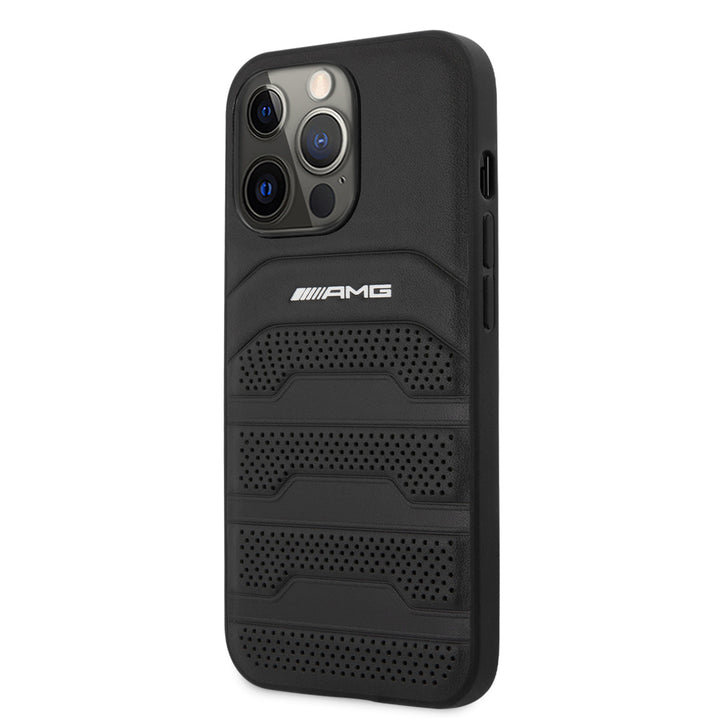 AMG iPhone 14 Pro Max Backcover hoesje - Debossed Lines - White Logo - Zwart-Hoesjes-Ilumina Benelux