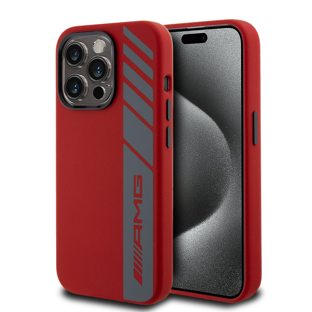 AMG iPhone 15 Pro Backcover hoesje - Magsafe - Vertical Grey Logo - Rood-Hoesjes-Ilumina Benelux