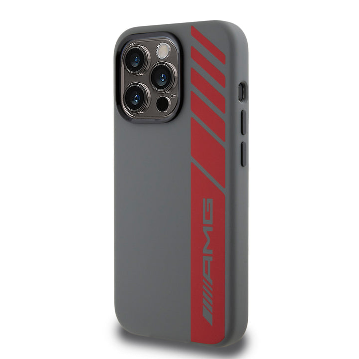 AMG iPhone 15 Pro Backcover hoesje - Magsafe - Vertical Red Logo - Grijs-Hoesjes-Ilumina Benelux