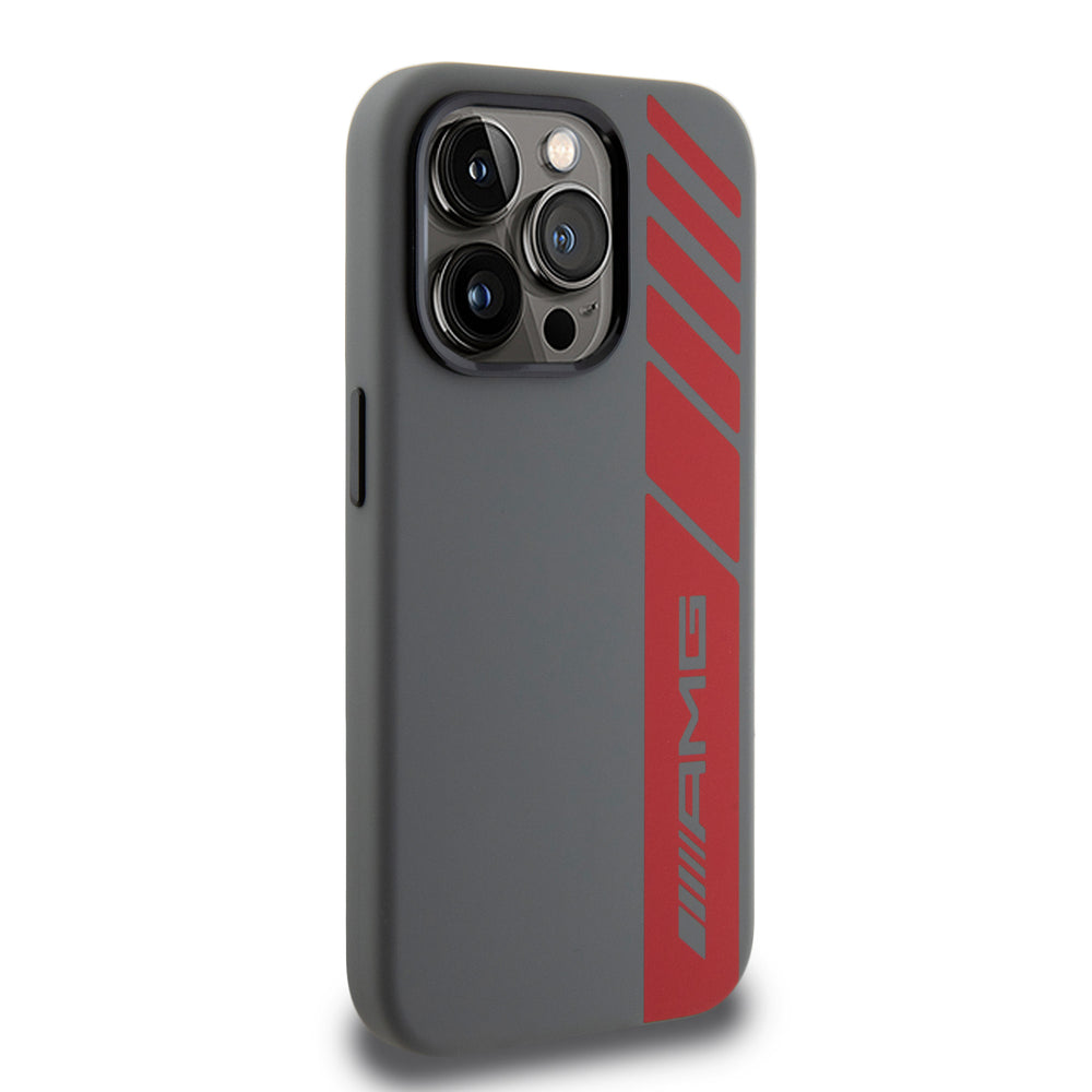 AMG iPhone 15 Pro Backcover hoesje - Magsafe - Vertical Red Logo - Grijs-Hoesjes-Ilumina Benelux