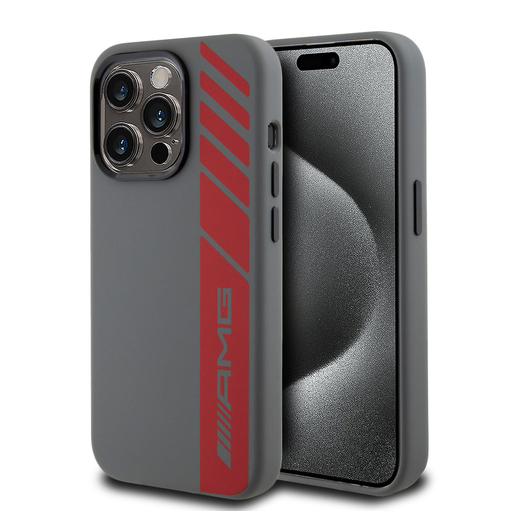AMG iPhone 15 Pro Backcover hoesje - Magsafe - Vertical Red Logo - Grijs-Hoesjes-Ilumina Benelux