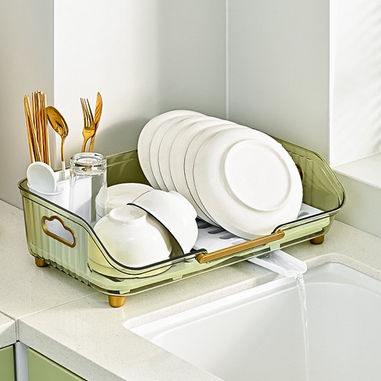 Afdruiprek met bestekhouder – Velox Goods VL-527 vaatwasrek – Met lekbak & plateaustandaard – Voor borden en schalen – Zwart-Ilumina Benelux