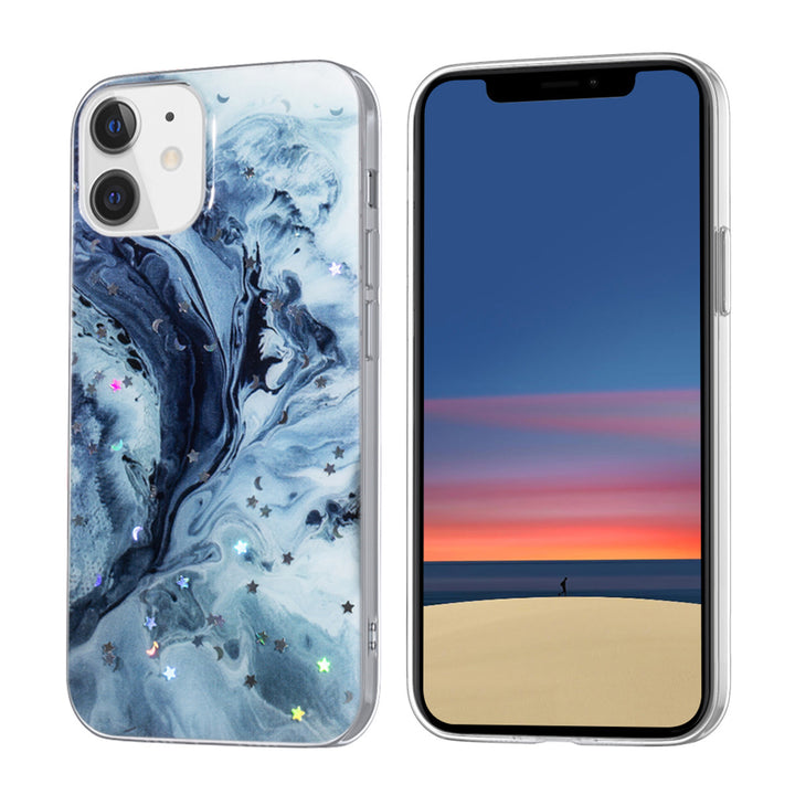 Apple iPhone 12 Mini TPU Backcover - Donker Blauw Glitter Print-Hoesjes-Ilumina Benelux