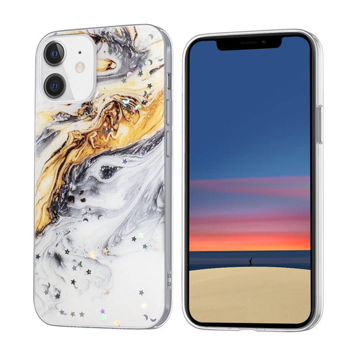 Apple iPhone 12 Mini TPU Backcover - Geel-Grijs Glitter Print-Hoesjes-Ilumina Benelux