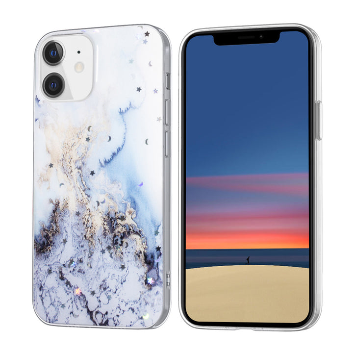 Apple iPhone 12 Mini TPU Backcover - Licht Blauw Glitter Print-Hoesjes-Ilumina Benelux