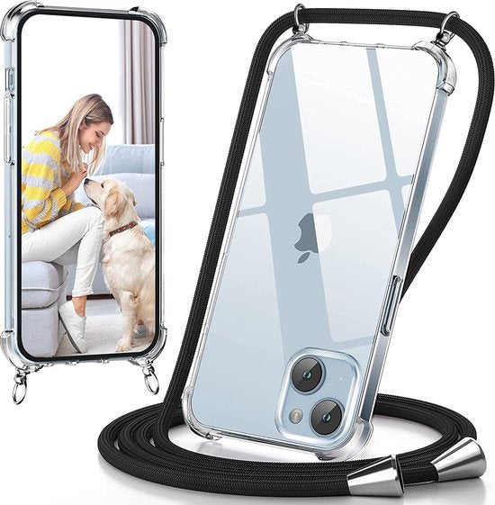 Apple iPhone 14 Hoesjes – Transparante Siliconen Backcover – Koord Schouderketting – Valbescherming-Ilumina Benelux