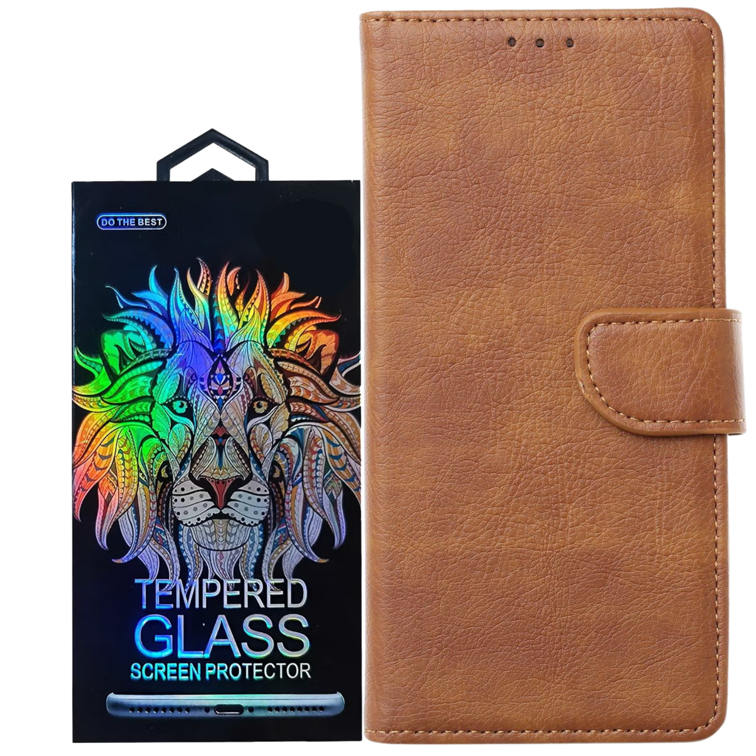 Portemonnee Book Case Hoesje + 2x Screenprotector Glas Geschikt voor: Samsung Galaxy A16 - LichtBruin