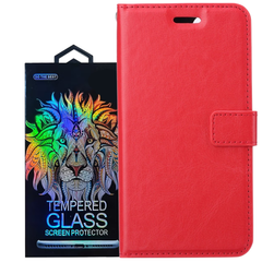 hoesje Geschikt voor: Samsung Galaxy M11 Portemonnee Bordeaux Rood met 2x Glas Screenprotector