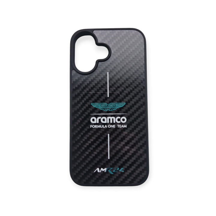 Aston Martin iPhone 16 Backcover hoesje - Carbon ARM24 Logo - Groen-Hoesjes-Ilumina Benelux