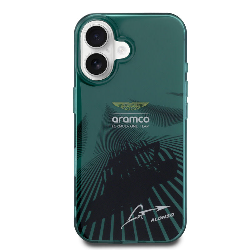 Aston Martin iPhone 16 Backcover hoesje - IML F1 Car - Alonso Signature - Groen-Hoesjes-Ilumina Benelux