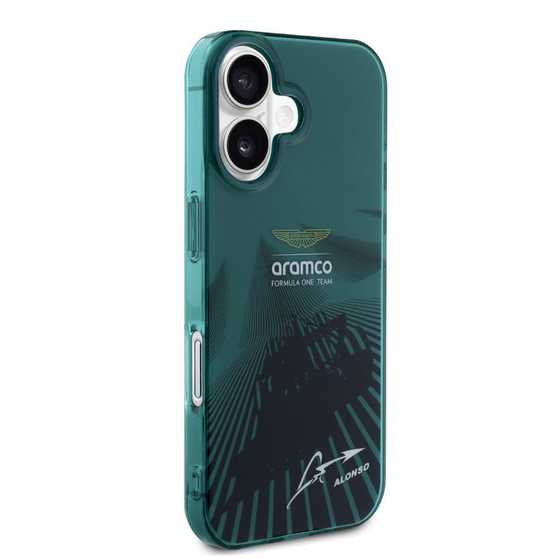 Aston Martin iPhone 16 Backcover hoesje - IML F1 Car - Alonso Signature - Groen-Hoesjes-Ilumina Benelux