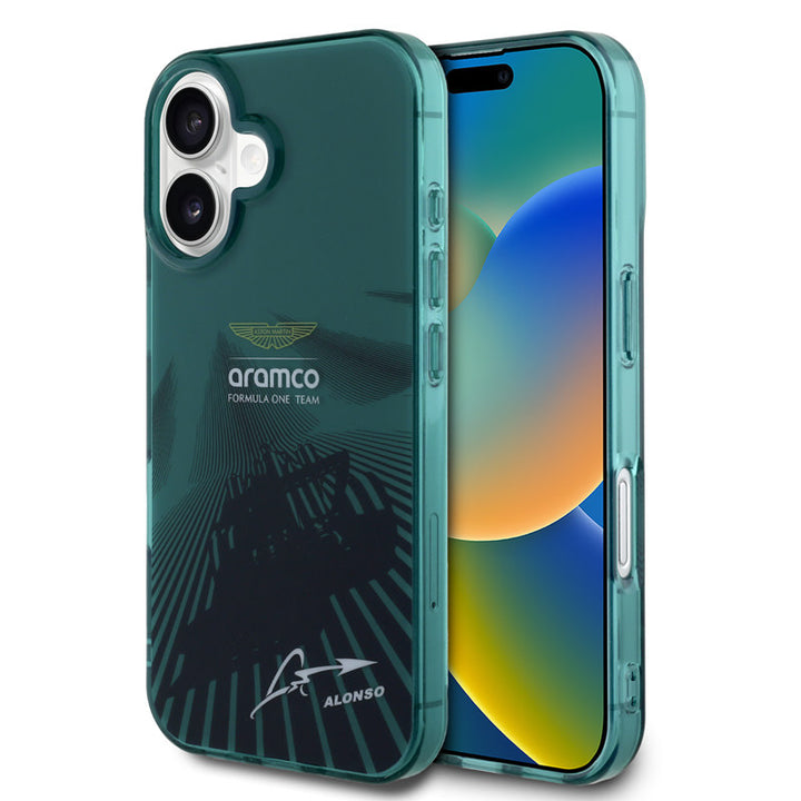 Aston Martin iPhone 16 Backcover hoesje - IML F1 Car - Alonso Signature - Groen-Hoesjes-Ilumina Benelux