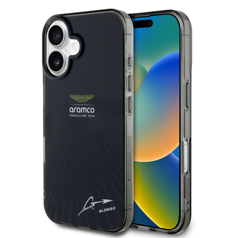 Aston Martin iPhone 16 Backcover hoesje - IML F1 Car - Alonso Signature - Zwart-Hoesjes-Ilumina Benelux