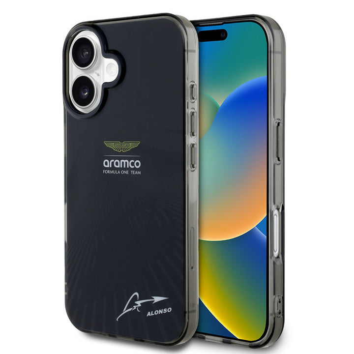 Aston Martin iPhone 16 Backcover hoesje - IML F1 Car - Alonso Signature - Zwart-Hoesjes-Ilumina Benelux