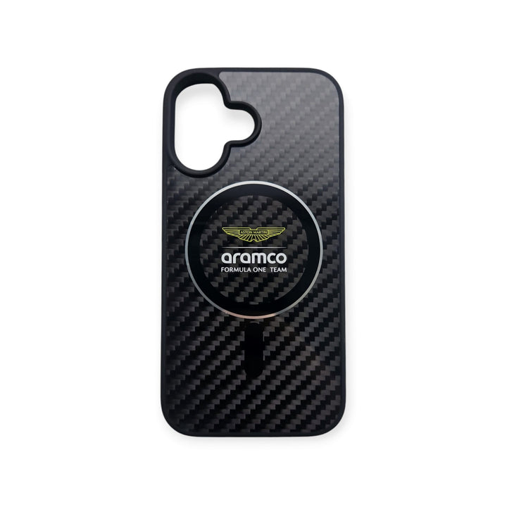 Aston Martin iPhone 16 Backcover hoesje - Magsafe - Carbon Circle - Zilver-Hoesjes-Ilumina Benelux