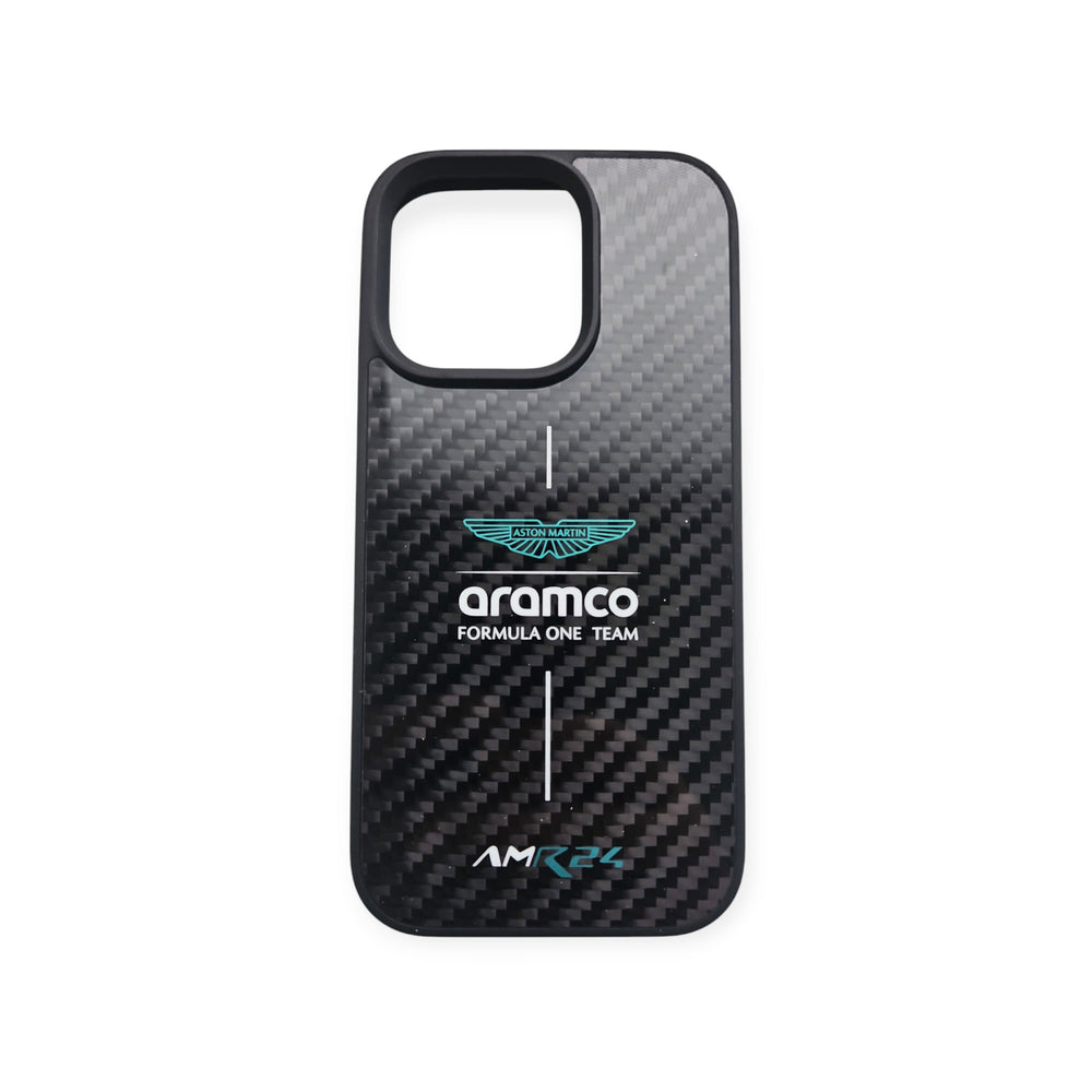 Aston Martin iPhone 16 Pro Backcover hoesje - Carbon ARM24 Logo - Groen-Hoesjes-Ilumina Benelux