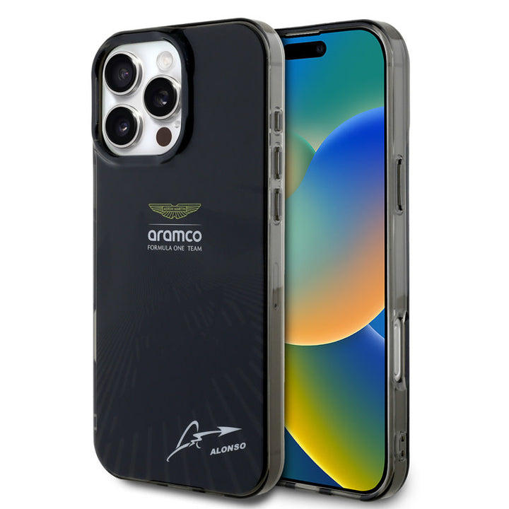 Aston Martin iPhone 16 Pro Backcover hoesje - IML F1 Car - Alonso Signature - Zwart-Hoesjes-Ilumina Benelux