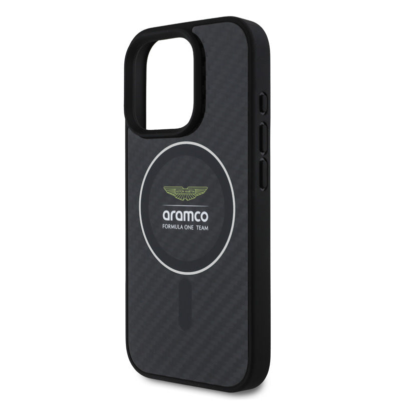 Aston Martin iPhone 16 Pro Backcover hoesje - Magsafe - Carbon Circle - Zilver-Hoesjes-Ilumina Benelux