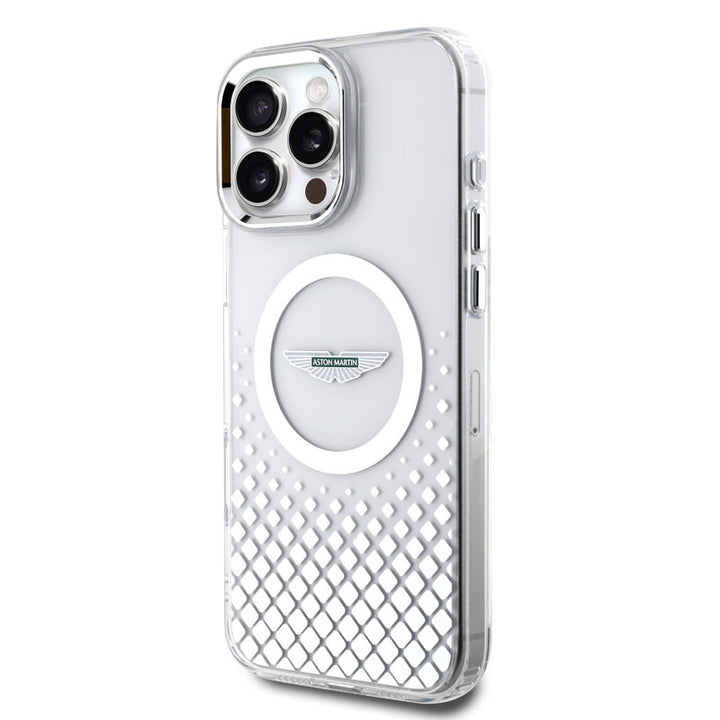 Aston Martin iPhone 16 Pro Backcover hoesje - Magsafe - IML Metal Gradient Squares - Transparant-Hoesjes-Ilumina Benelux