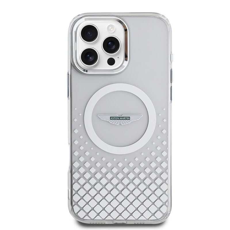 Aston Martin iPhone 16 Pro Backcover hoesje - Magsafe - IML Metal Gradient Squares - Transparant-Hoesjes-Ilumina Benelux