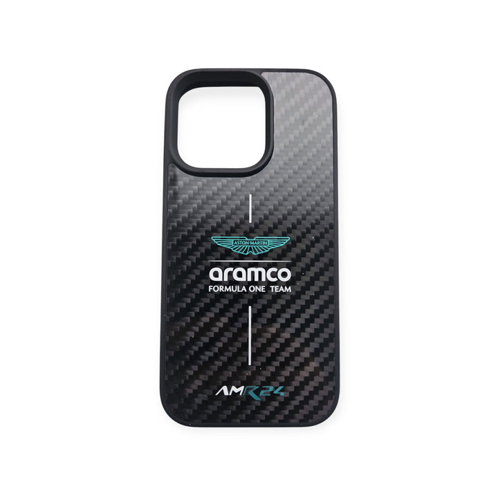 Aston Martin iPhone 16 Pro Max Backcover hoesje - Carbon ARM24 Logo - Groen-Hoesjes-Ilumina Benelux