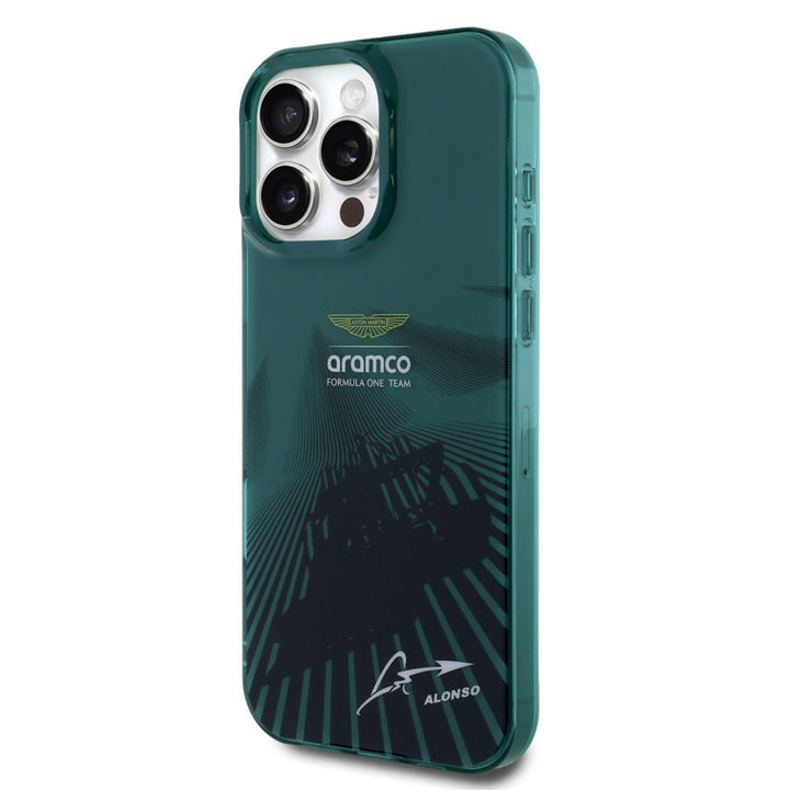 Aston Martin iPhone 16 Pro Max Backcover hoesje - IML F1 Car - Alonso Signature - Groen-Hoesjes-Ilumina Benelux