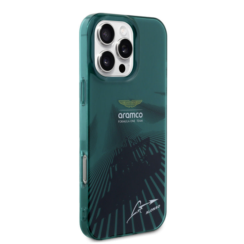 Aston Martin iPhone 16 Pro Max Backcover hoesje - IML F1 Car - Alonso Signature - Groen-Hoesjes-Ilumina Benelux