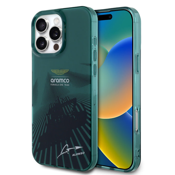 Aston Martin iPhone 16 Pro Max Backcover hoesje - IML F1 Car - Alonso Signature - Groen-Hoesjes-Ilumina Benelux